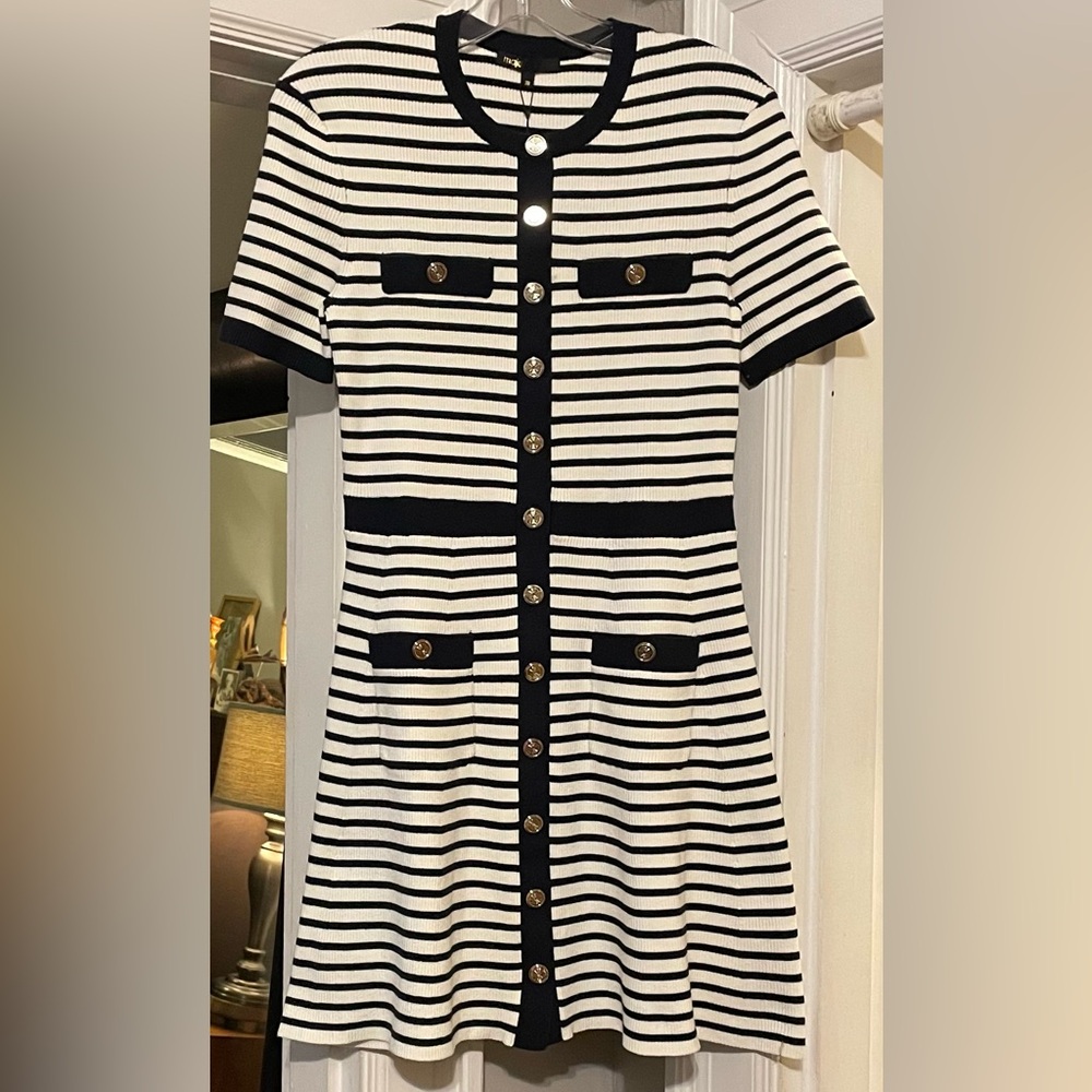 Maje Black and White Striped tshirt Dress